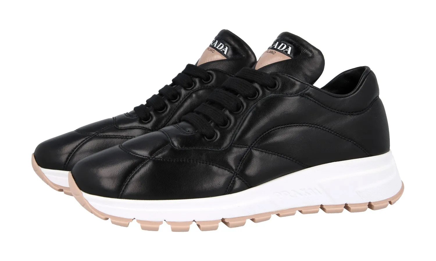 Compression Molded Cushioning Sporty Prada Women's Black Leather Prax01 Sneaker 1E245L