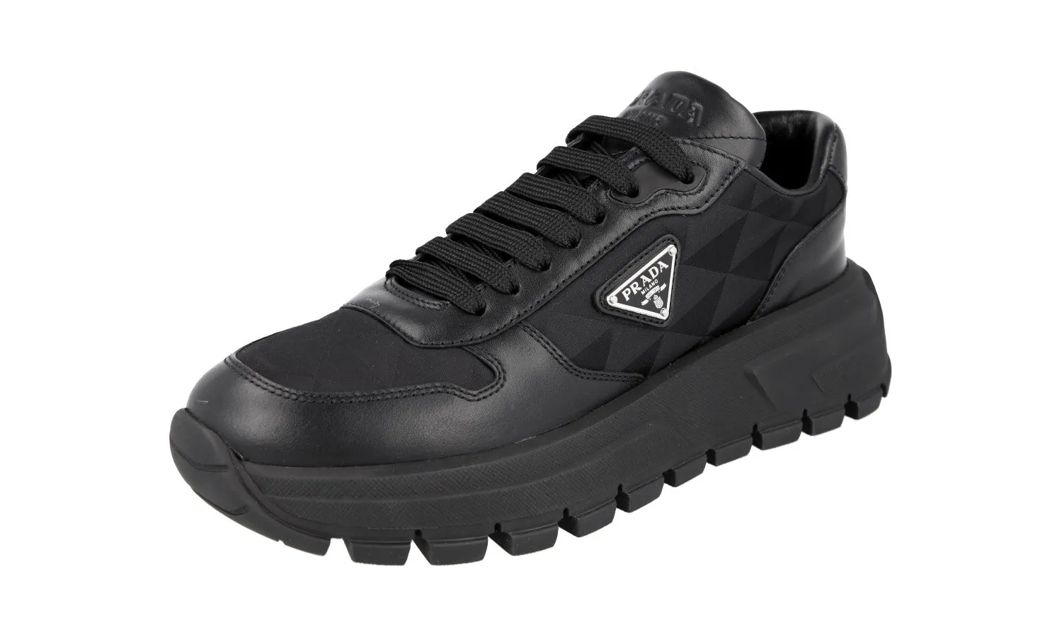 Prada Women's Black Leather Prax01 Symbole Platform Sneaker 1E620N Light Control