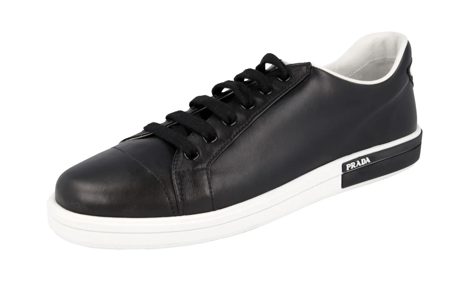 Prada Women's Black Leather Sneaker 1E347I Training Mode Slip   On Style