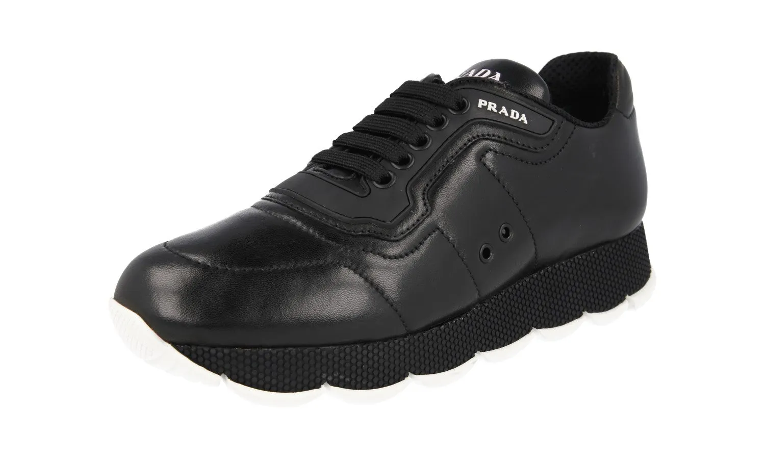 Stitchless Design Running Errands Prada Women's Black Leather Sneaker 1E946L