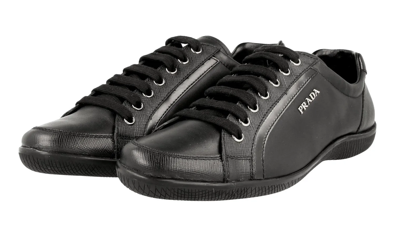 Prada Women's Black Saffiano Leather Sneaker 3E5620 Cushion Boost