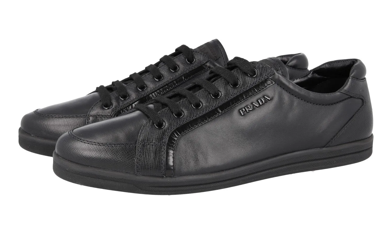 perforated upper Prada Women's Black Saffiano Leather Sneaker 3E5892