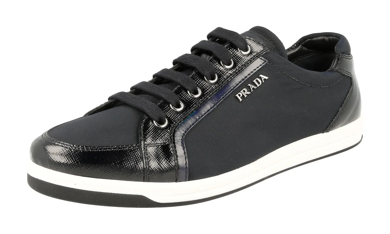 Prada Women's Black Saffiano Leather Sneaker 3E5892 Designer Style Elastic Ankle