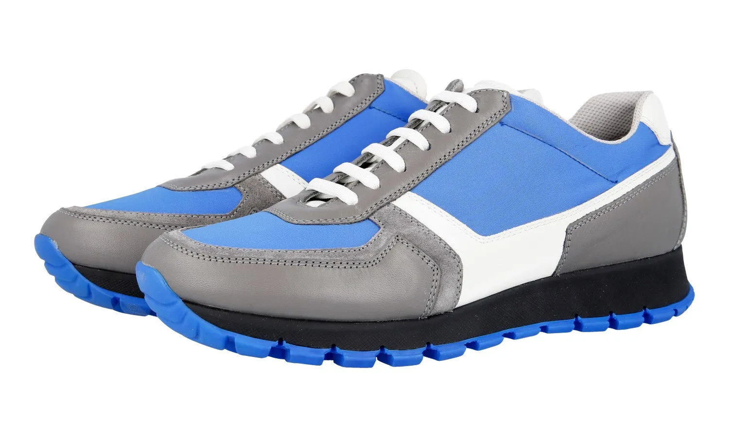 Arch Contour Design Comfortable Design Features Prada Women's Blue Leather Matchrace Sneaker 3E6026