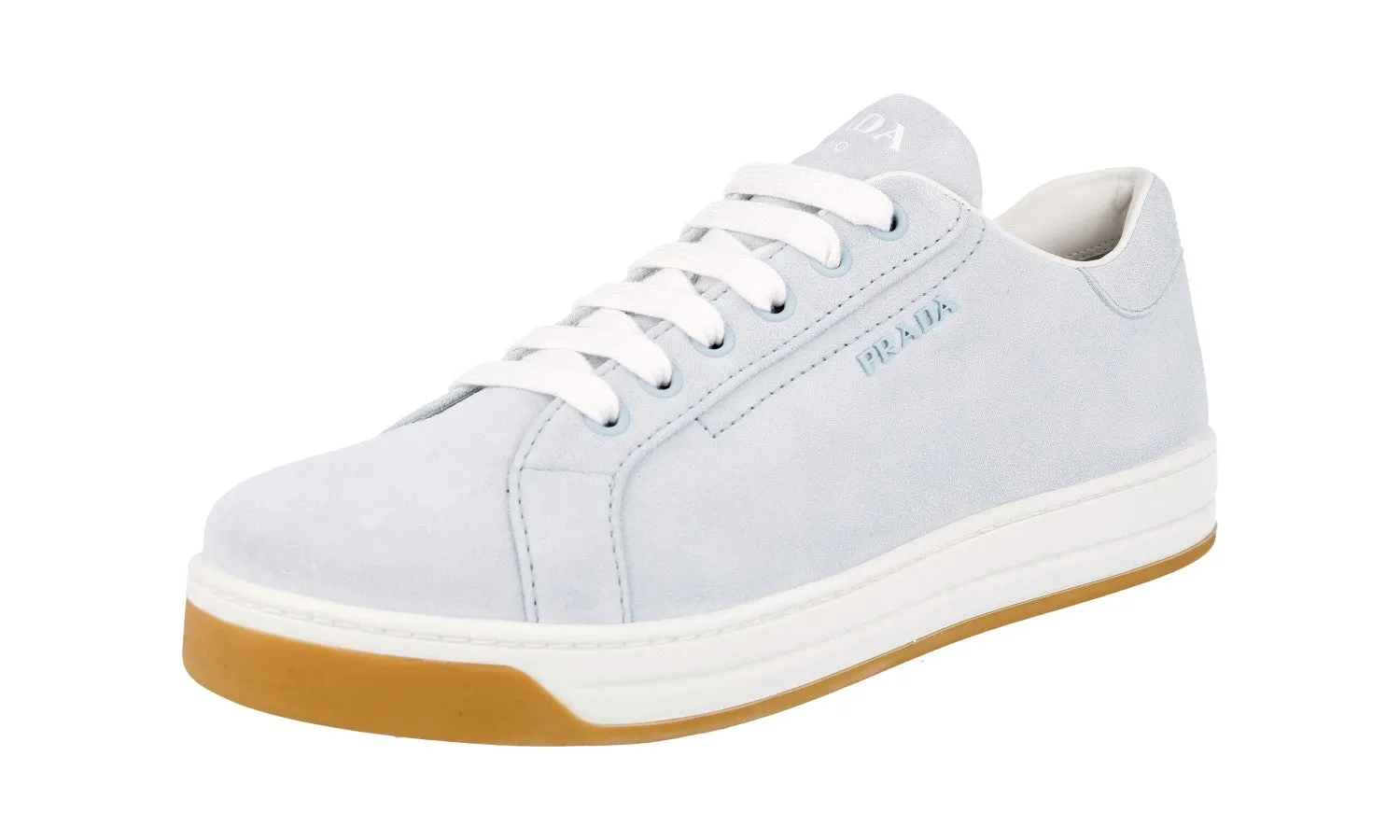 Gel Infused Heel Pad Prada Women's Blue Leather Sneaker 1E535L