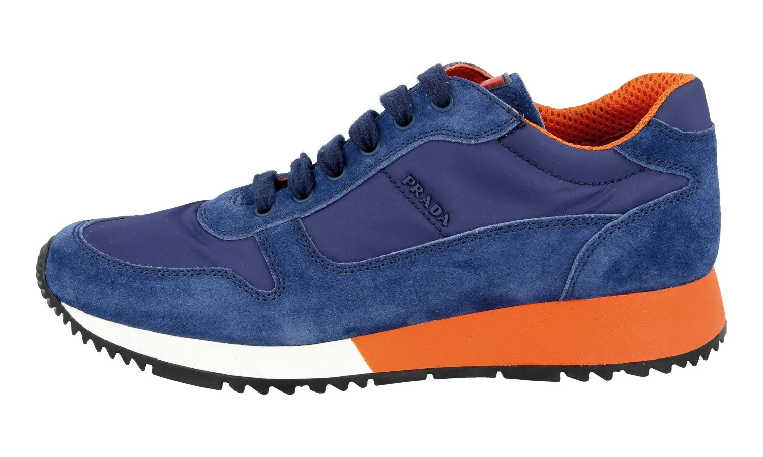 Prada Women's Blue Leather Sneaker 3E5939 Daily Walking Cool Finish