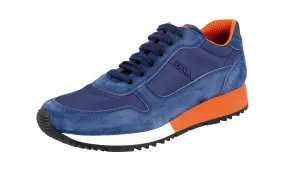 Prada Women's Blue Leather Sneaker 3E5939 Elastic Lace Closure