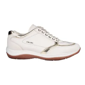 spring fresh Prada Women's Canvas Silk Talco Platino Laced Sneakers (PRW206)