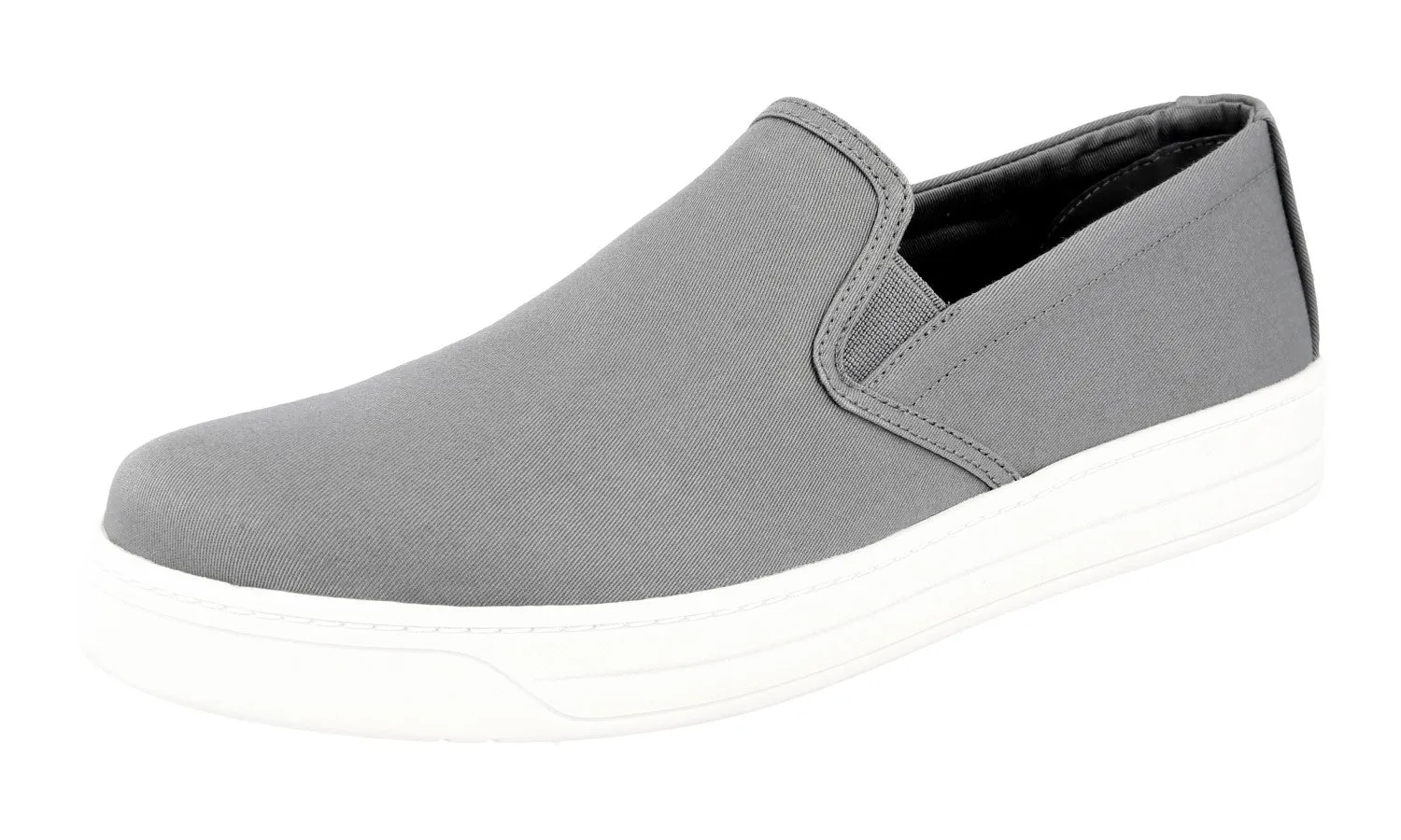Prada Women's Grey Canvas Slip-on Sneaker 3S5802 Lockdown Heel Flex Grip