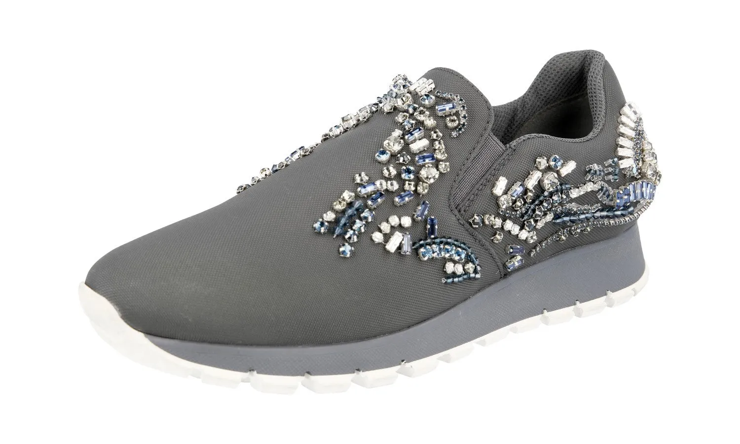 Prada Women's Grey Crystal Prax01 Slip-on Sneaker 1S875F Breathable knit Quality craftsmanship