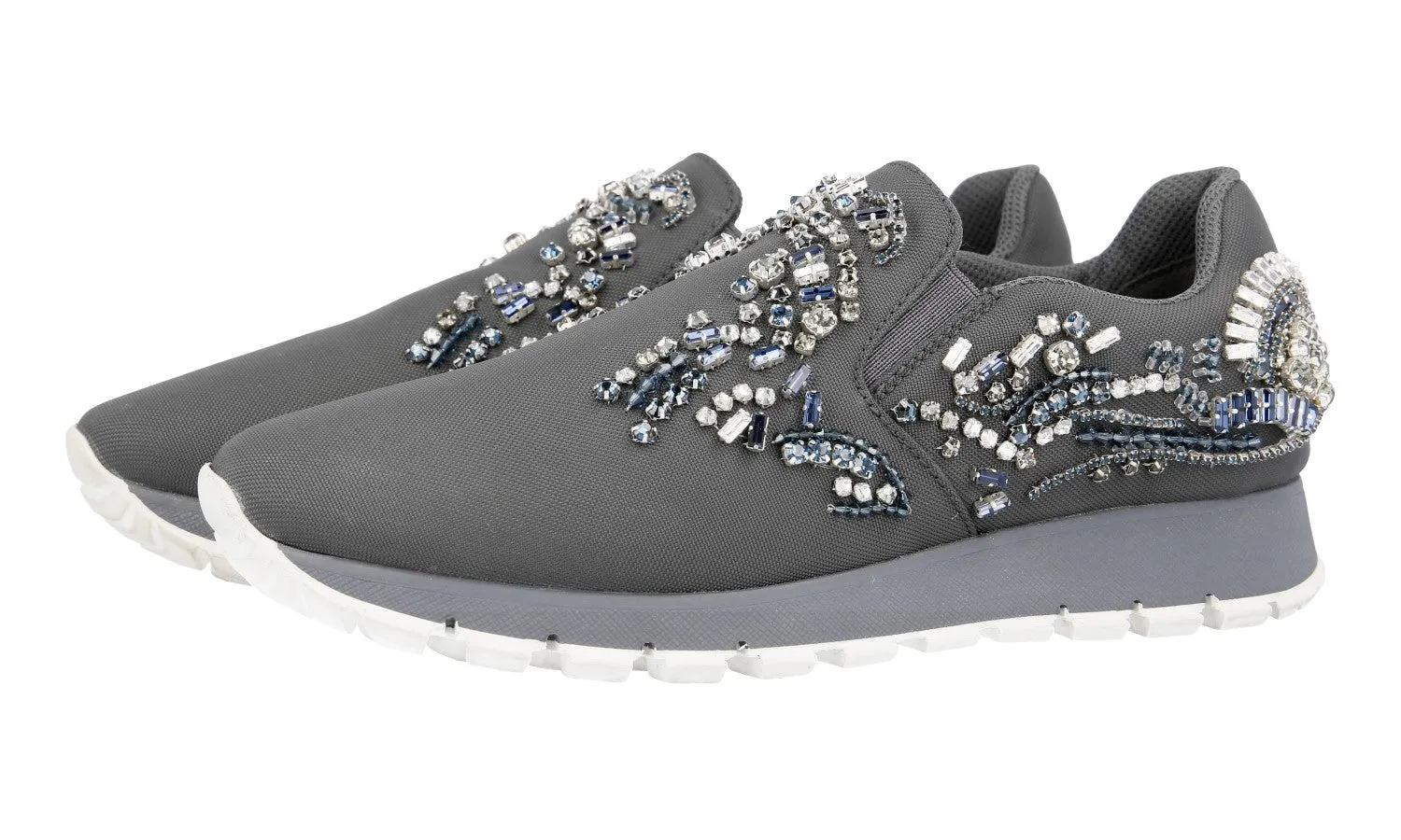 Pliable Torsional Stability Base Prada Women's Grey Crystal Prax01 Slip-on Sneaker 1S875F
