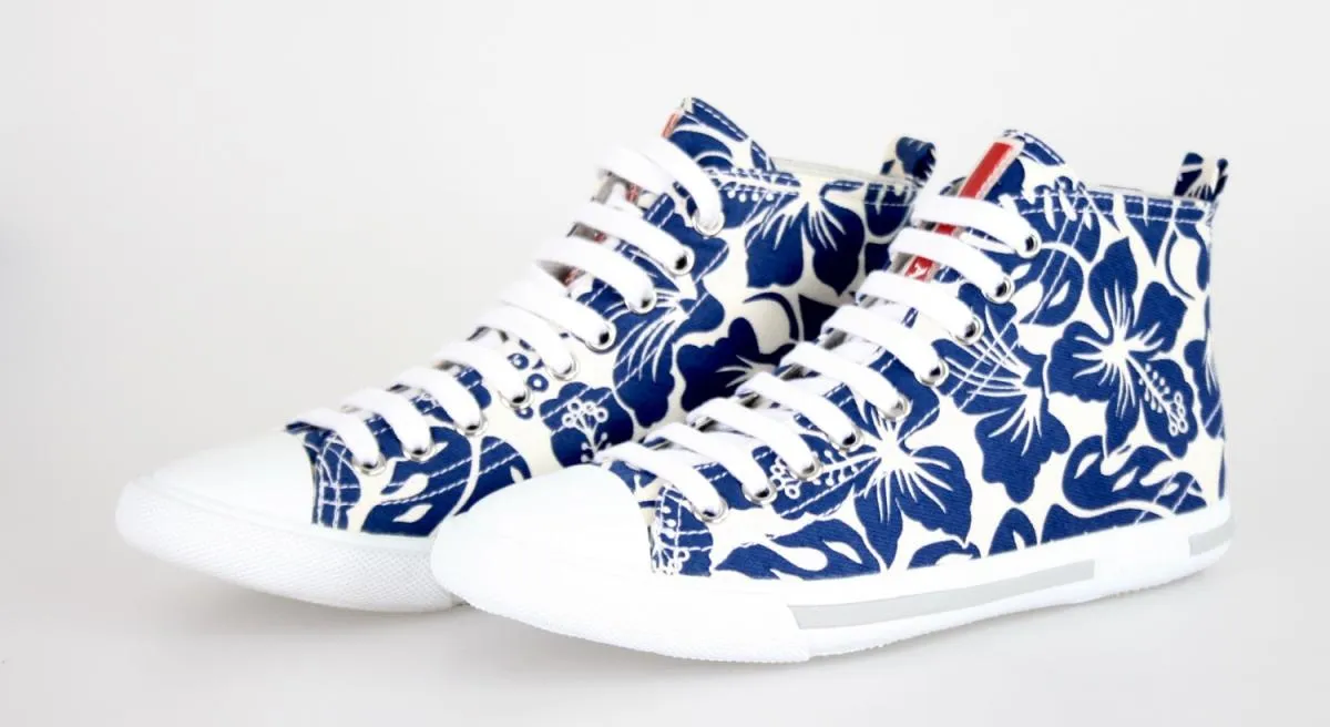 Prada Women's Multicoloured Hibiscus Canvas Sneaker 3T5731 Low Profile Cushion