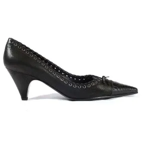 Prada Women's Shoes Black leather Pumps (PRW11) Stone Glam