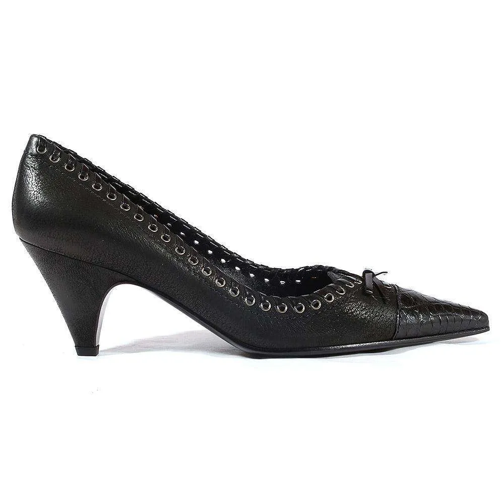Prada Women's Shoes Black leather Pumps (PRW11) Stone Glam