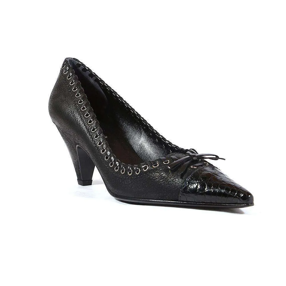 Prada Women's Shoes Black leather Pumps (PRW11) Mesh Upper