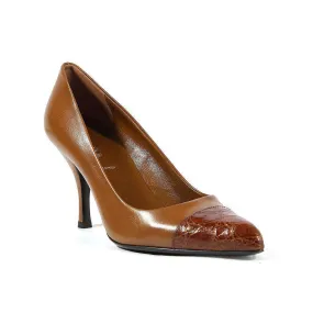 Prada Women's Shoes Tabacco Brown Leather Pumps 1I6041 (PRW6) Black Edge Padded Comfort Cold Weather