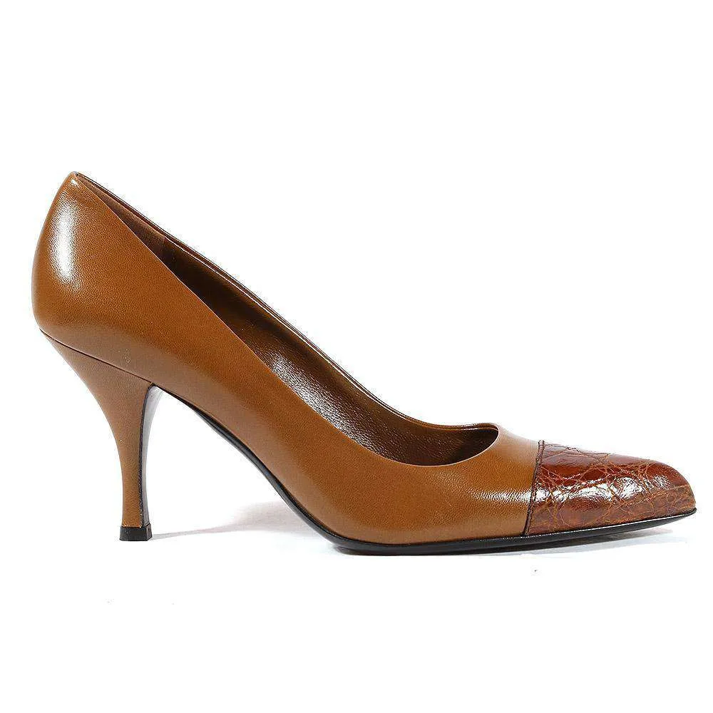 Prada Women's Shoes Tabacco Brown Leather Pumps 1I6041 (PRW6) Linen Air Breathable Indoor Fitness