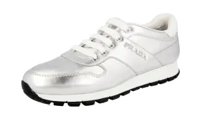 Prada Women's Silver Leather Matchrace Sneaker 3E6412 Style Neutral