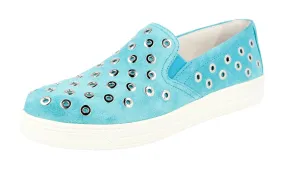 Prada Women's Turquoise Leather Slip-on Sneaker 3S6159 Tensile Lacing