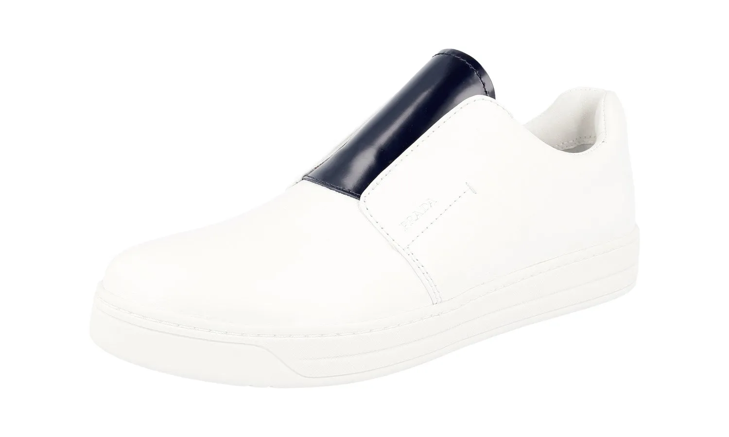 Ergonomic Insole Prada Women's White Brushed Spazzolato Leather Slip-on Sneaker 3S6047
