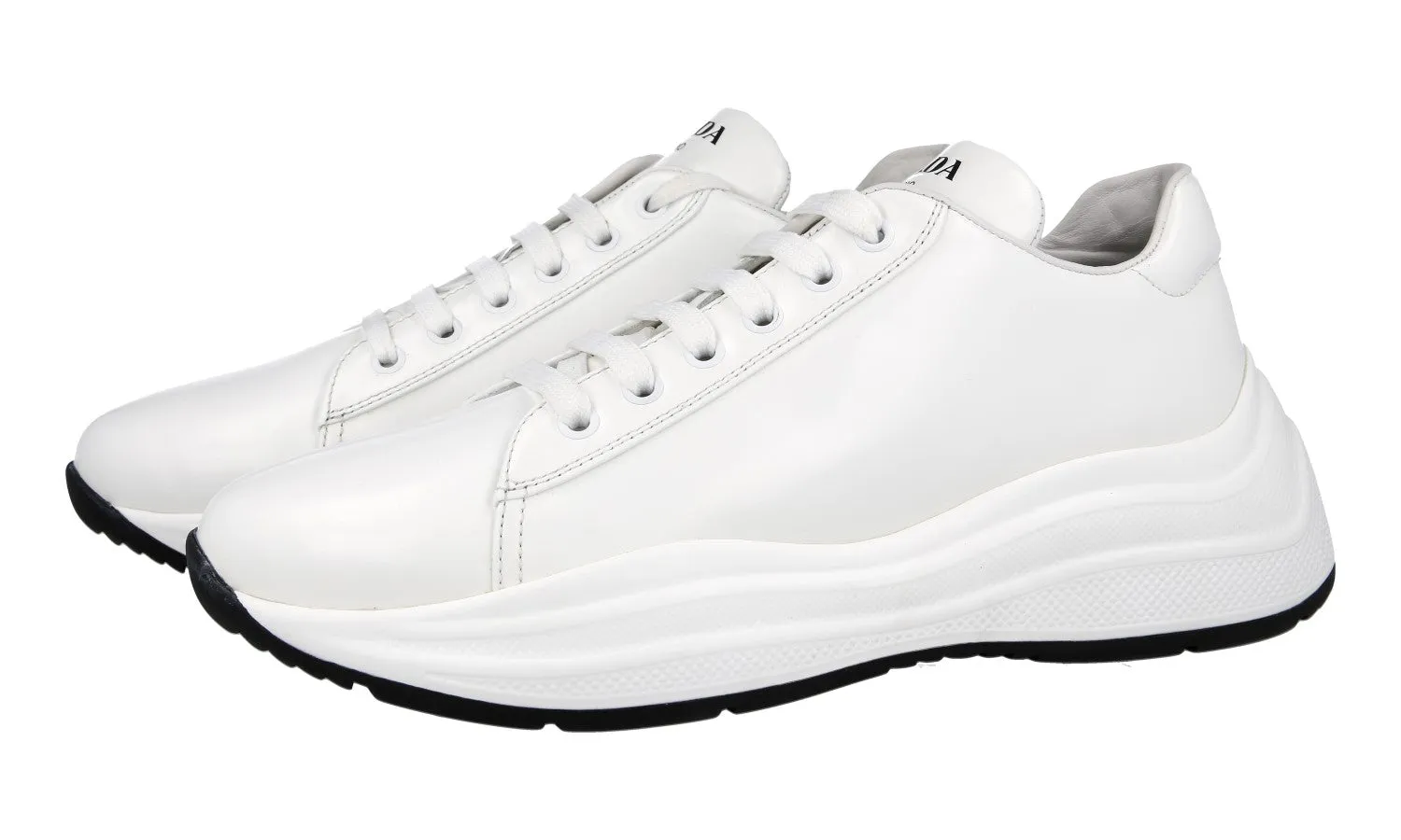Step Smart Boosted style Prada Women's White Brushed Spazzolato Leather Sneaker 1E679L
