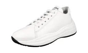 Prada Women's White Brushed Spazzolato Leather Sneaker 1E679L Stable Motion Comfort Focused