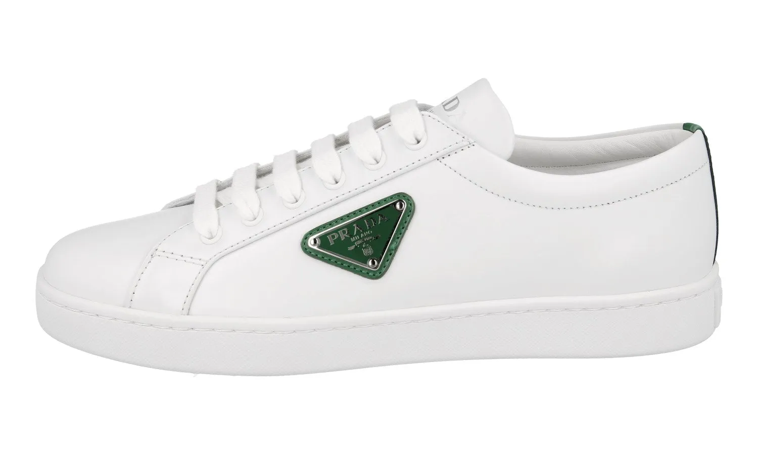 Prada Women's White Brushed Spazzolato Leather Sneaker 1E941M Supportive frame