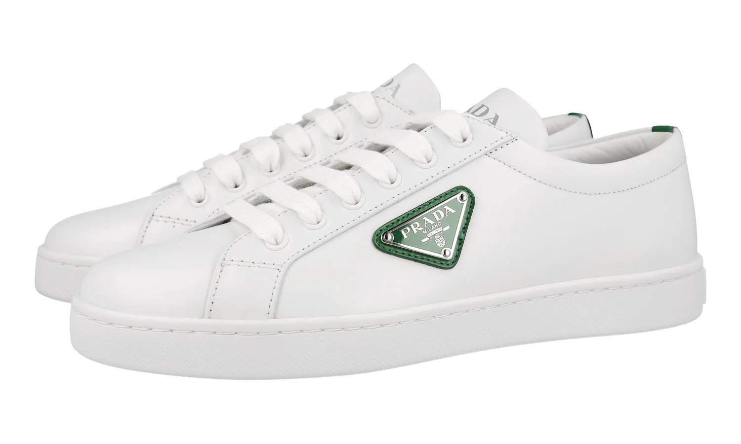 Prada Women's White Brushed Spazzolato Leather Sneaker 1E941M High Cushion