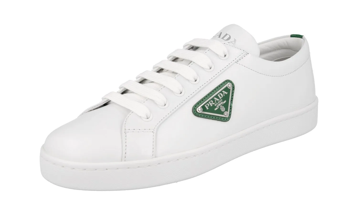 Prada Women's White Brushed Spazzolato Leather Sneaker 1E941M Sporty Style Fashion Movement