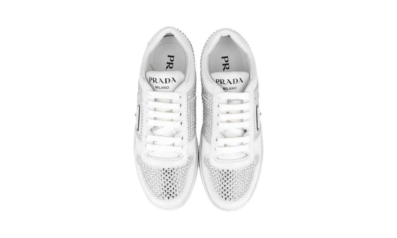 Rush Hour Stretchy Material Prada Women's White Leather Downtown Sneaker 1E348N