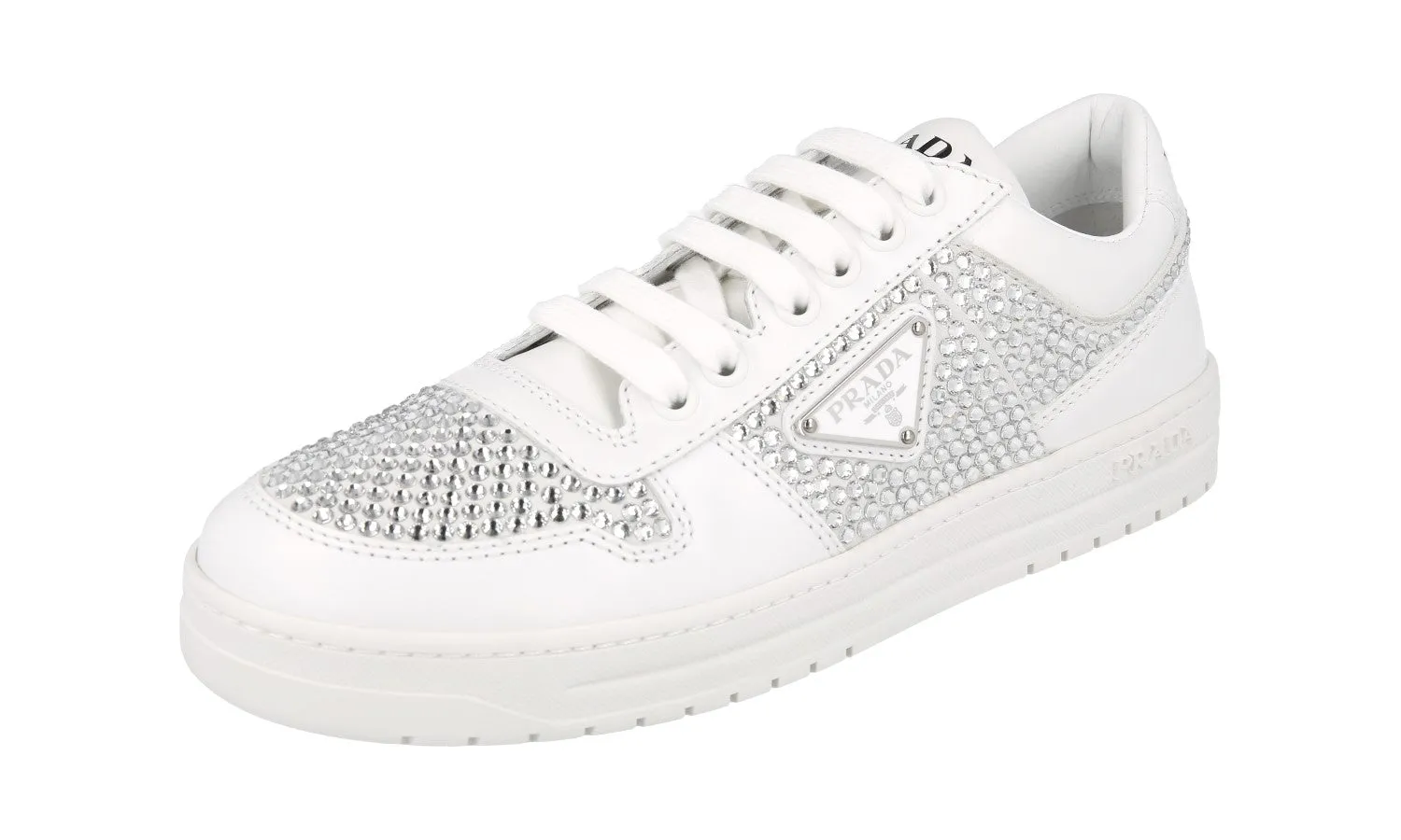 Prada Women's White Leather Downtown Sneaker 1E348N Base Support