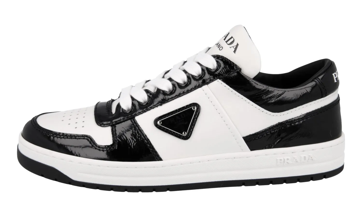 Prada Women's White Leather Downtown Sneaker 1E792M Hyperlock Heel Counter