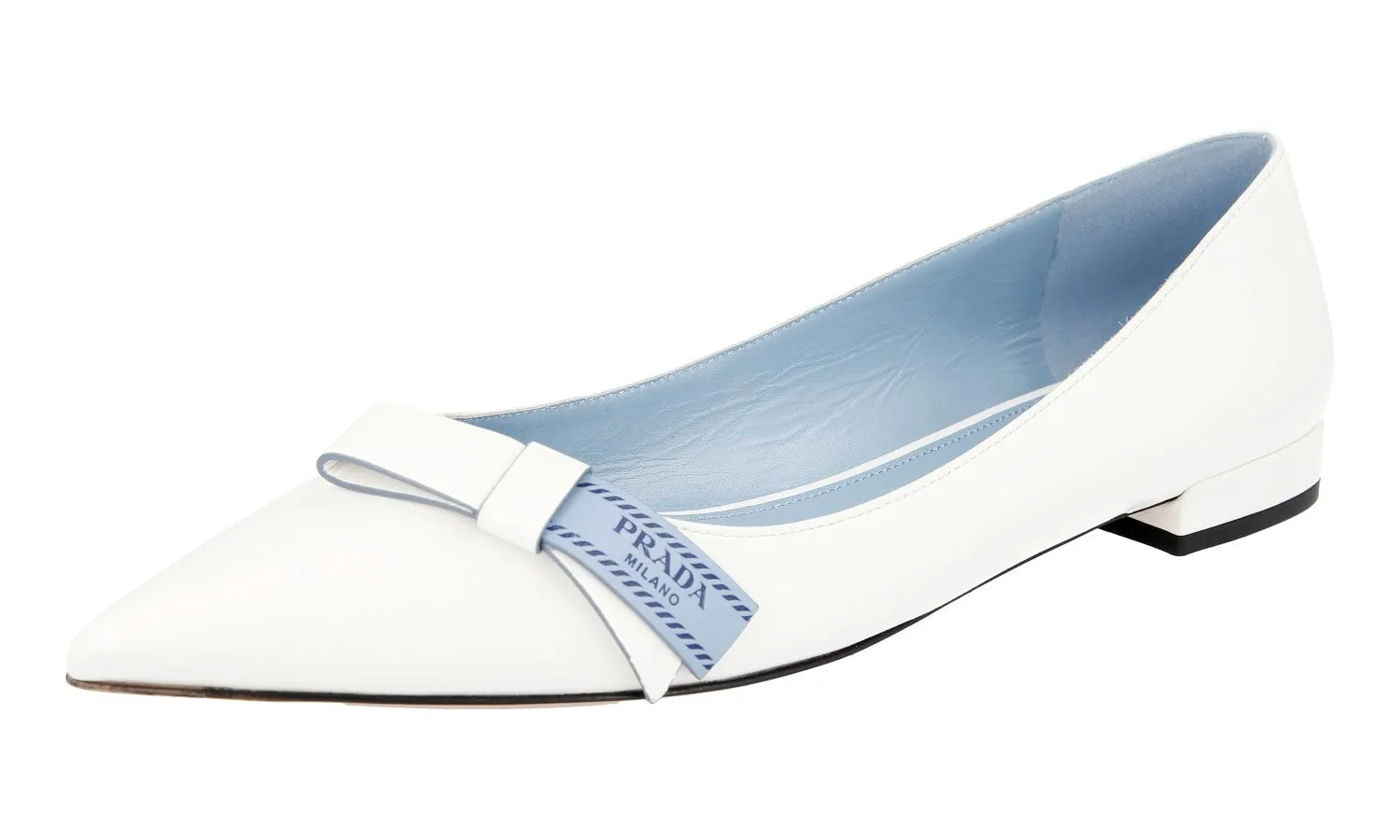 Prada Women's White Leather Loafers 1F3861 Flexible Fit