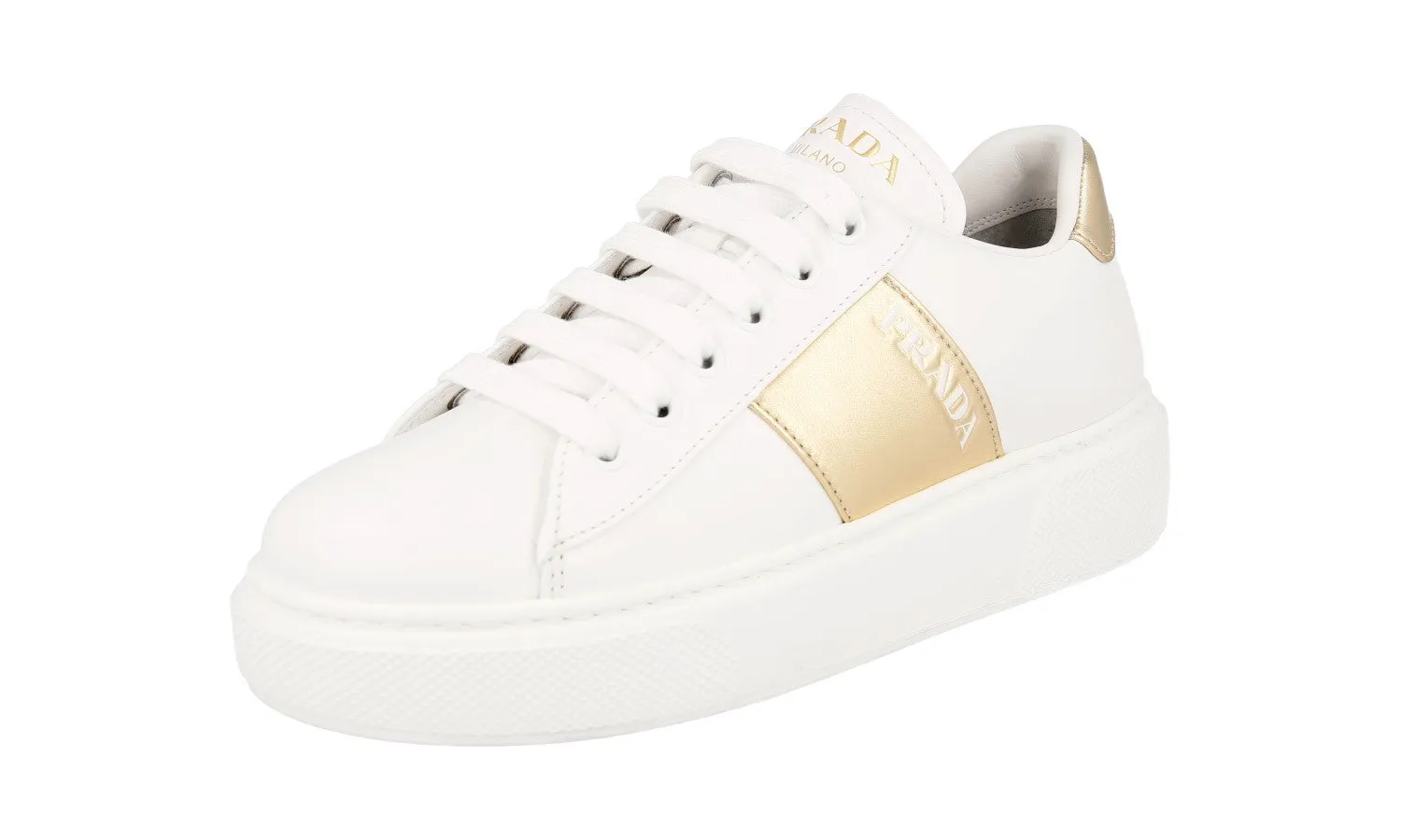 Prada Women's White Leather Macro Sneaker 1E223M Quick Release training performance