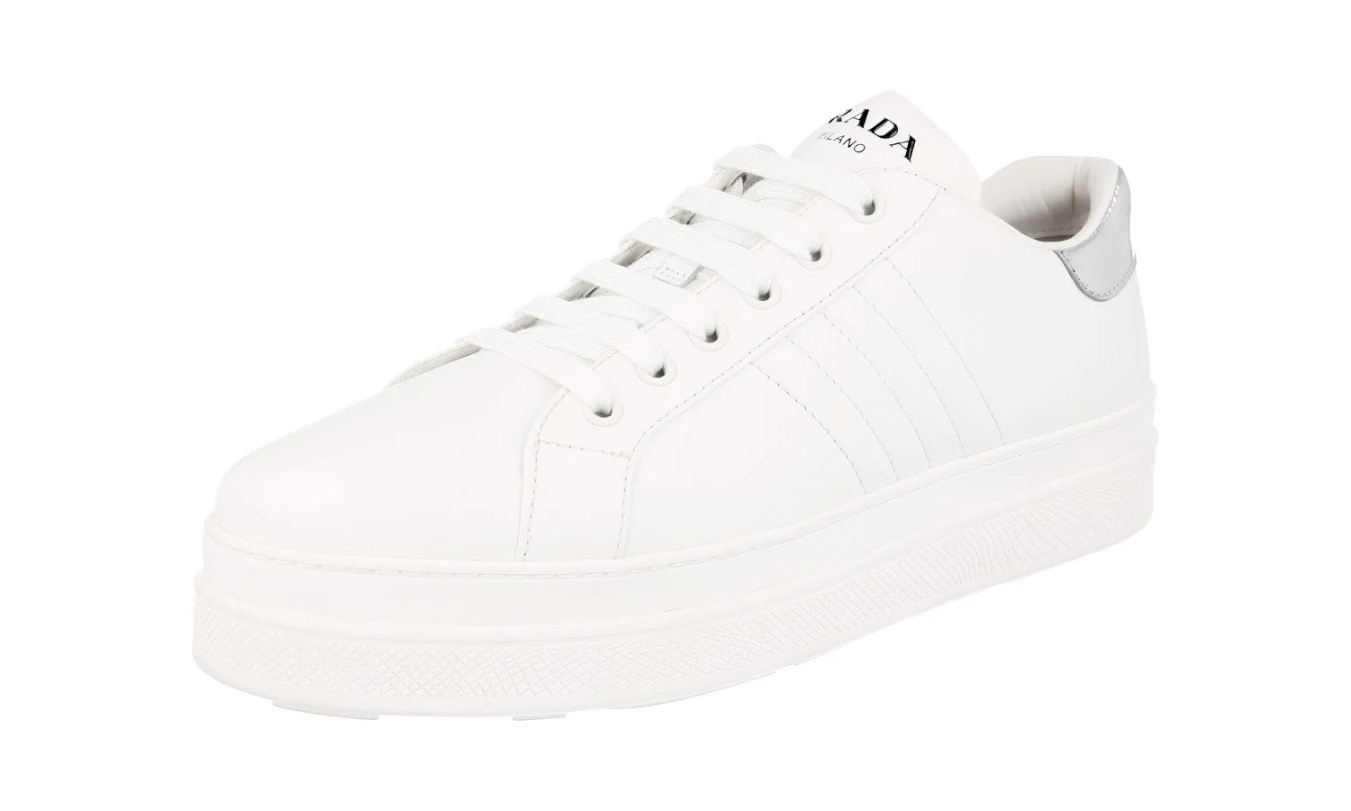 Unlined Comfort Prada Women's White Leather Macro Sneaker 1E536L