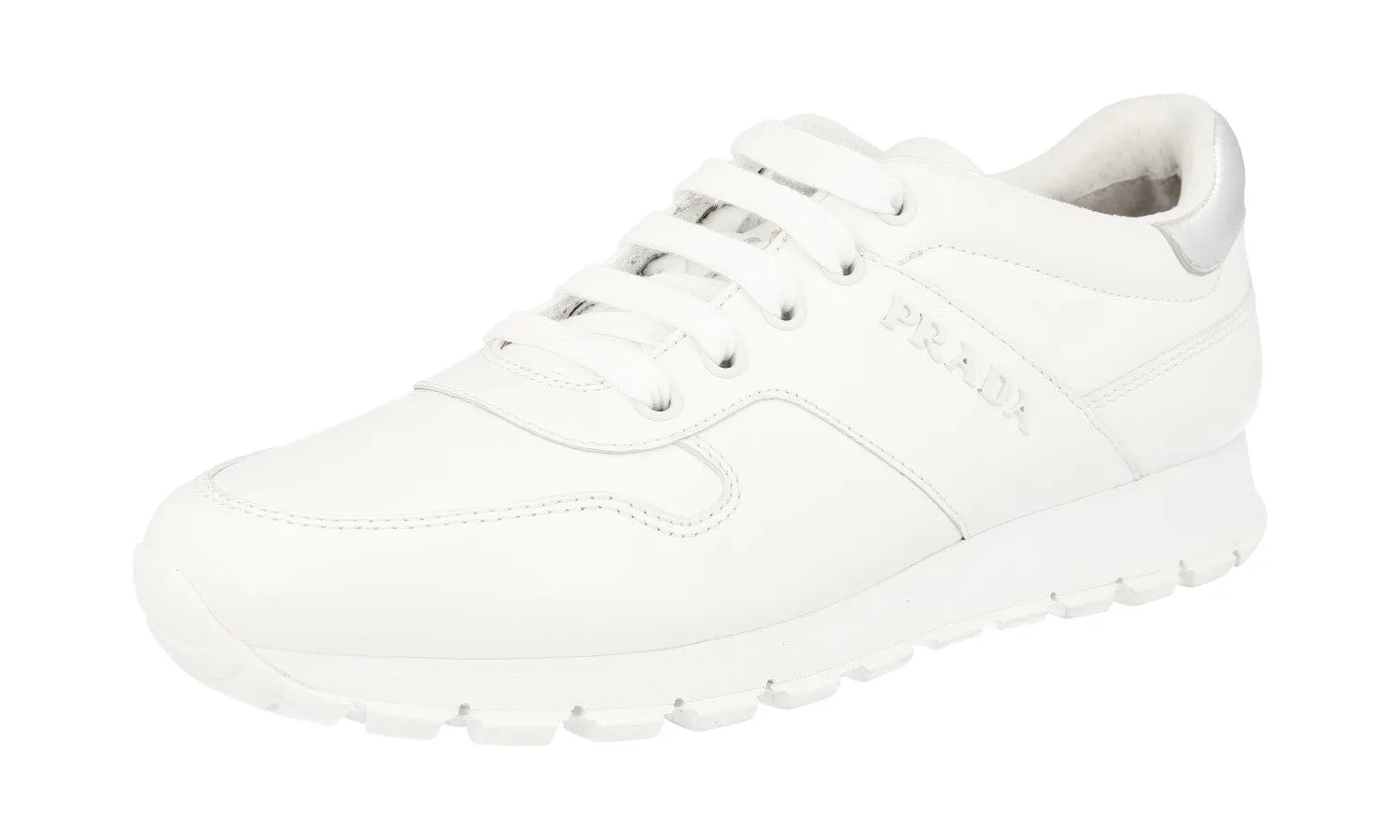 Stretch Entry Clean Stitching Prada Women's White Leather Matchrace Sneaker 3E6412