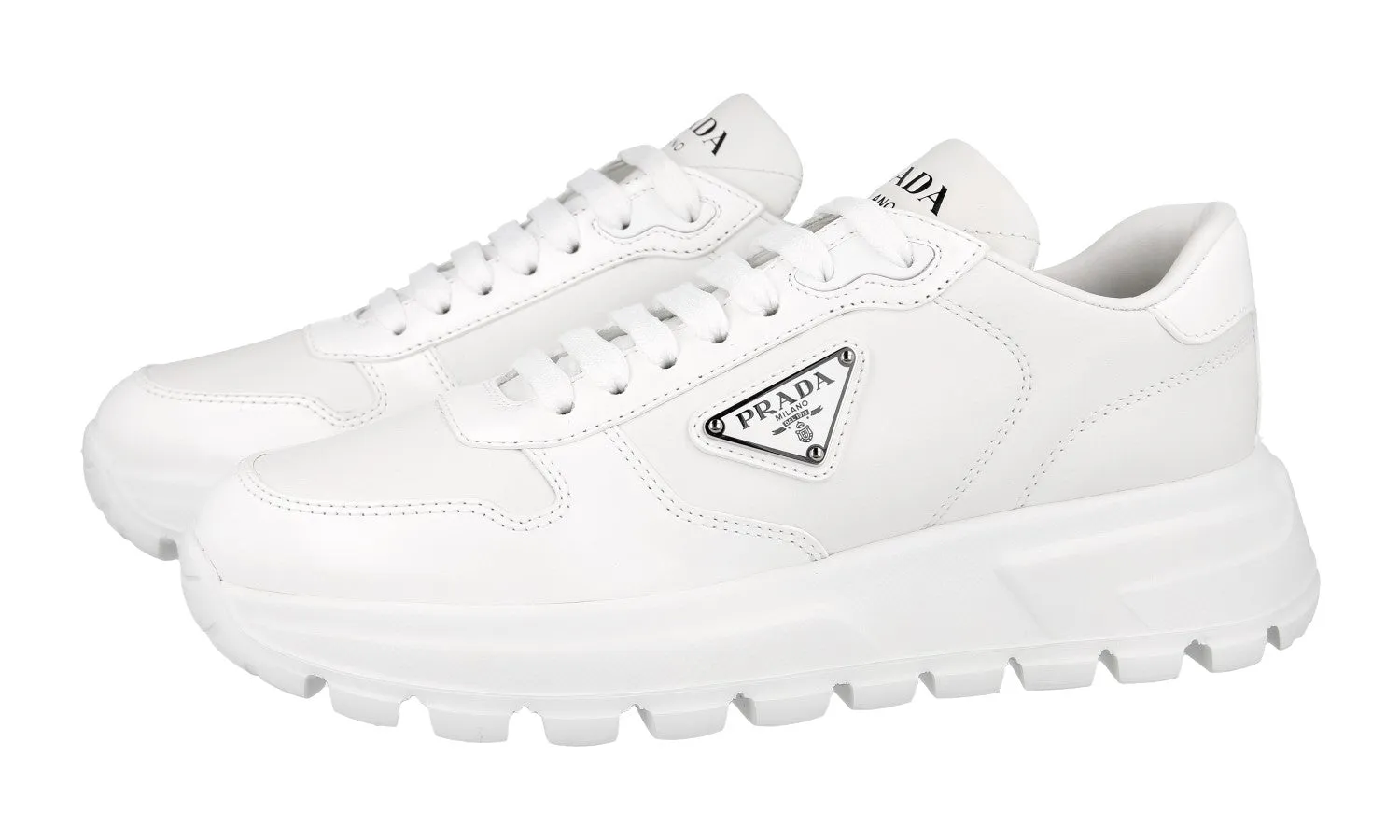 Prada Women's White Leather Prax01 Sneaker 1E804M Comfort Fit Technology
