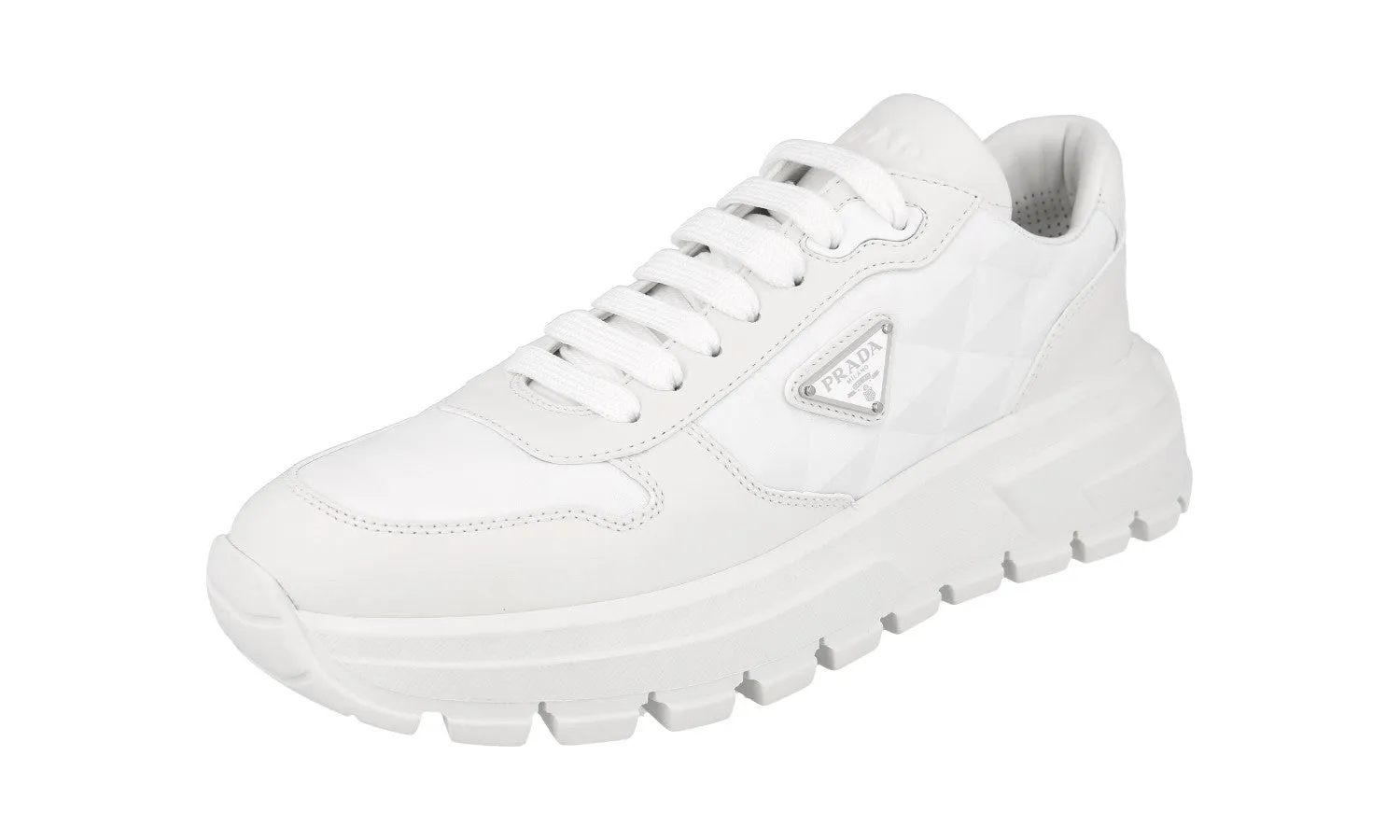 Urban Fit Elastic Collar Prada Women's White Leather Prax01 Symbole Triangle Platform Sneaker 1E620N