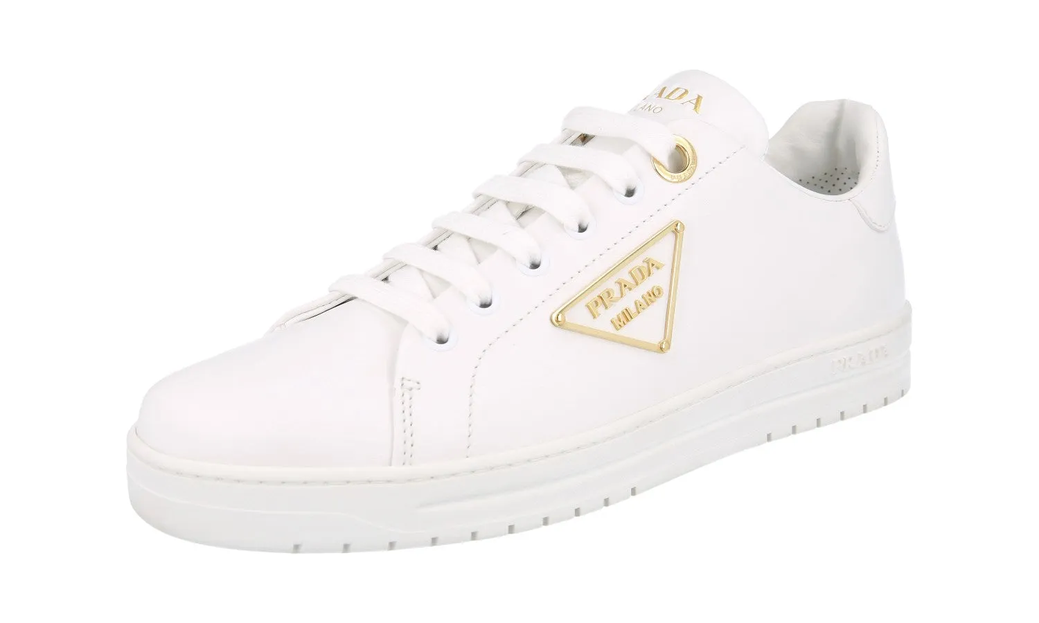 Heel Support Sleek Outline Prada Women's White Leather Sneaker 1E867M