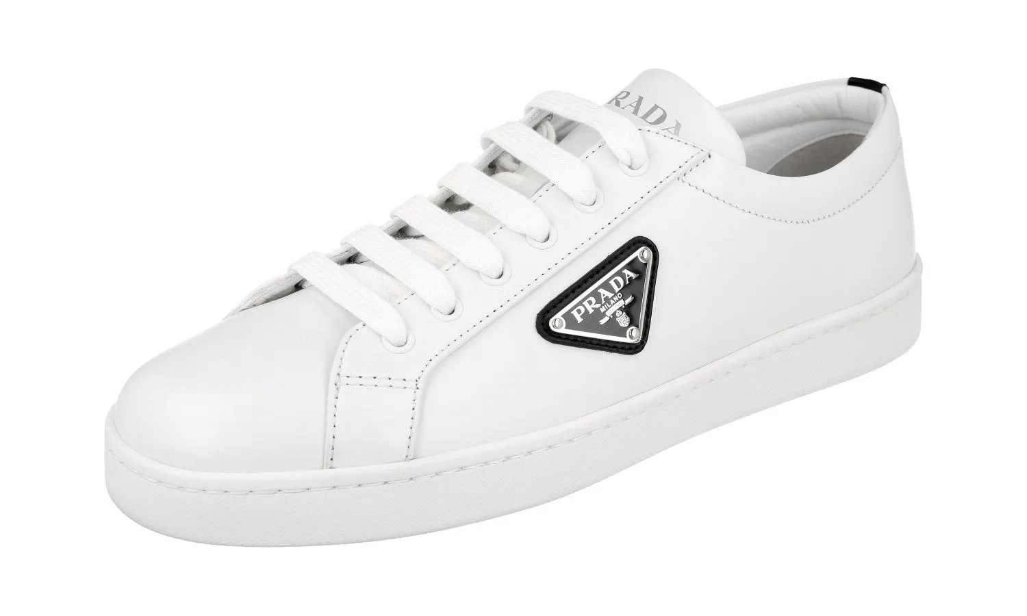 Breath Comfort Perforated Airflow Zones Prada Women's White Leather Sneaker 1E941M