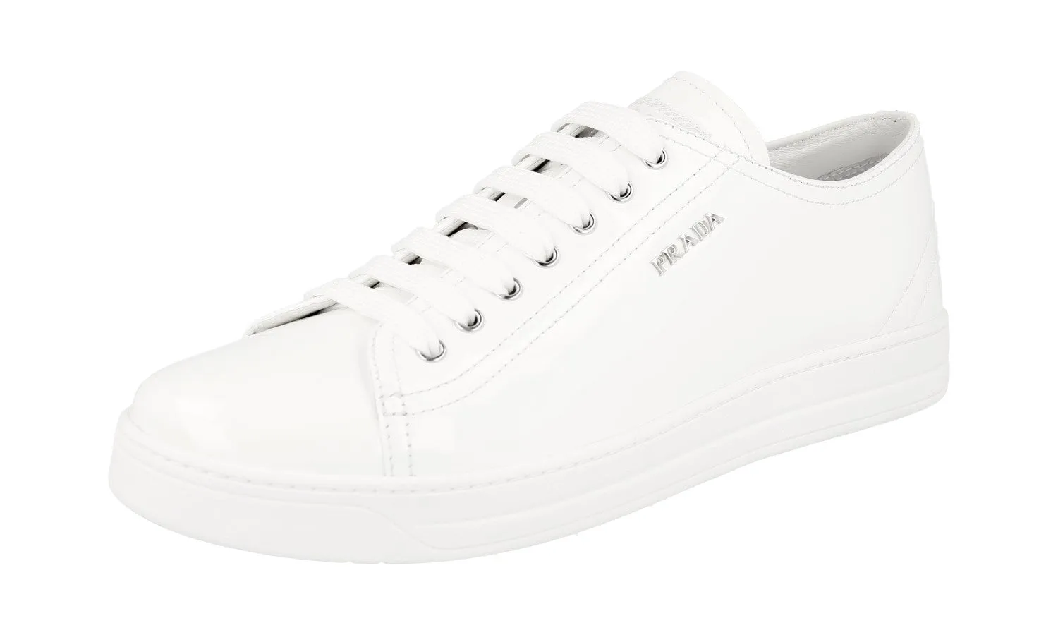 Wide Base Design Luxurious breathability Prada Women's White Leather Sneaker 3E6187