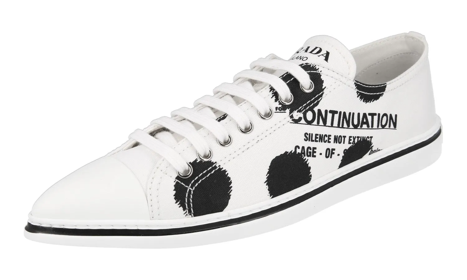 Prada Women's White Synthesis Polka Dot Pointy Sneaker 1E617M Training Style