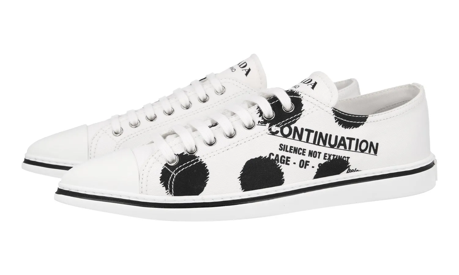 Prada Women's White Synthesis Polka Dot Pointy Sneaker 1E617M Responsive Foam Core