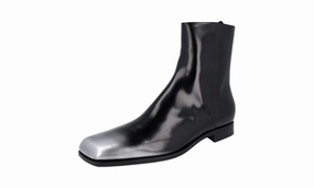 Prada Men's Black Brushed Spazzolato Leather Half-Boot 2TA075 Essential Footwear hypoallergenic