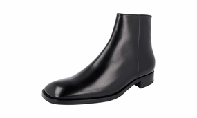 Walkable Boot Understated Style Prada Men's Black Brushed Spazzolato Leather Half-Boot 2TB052