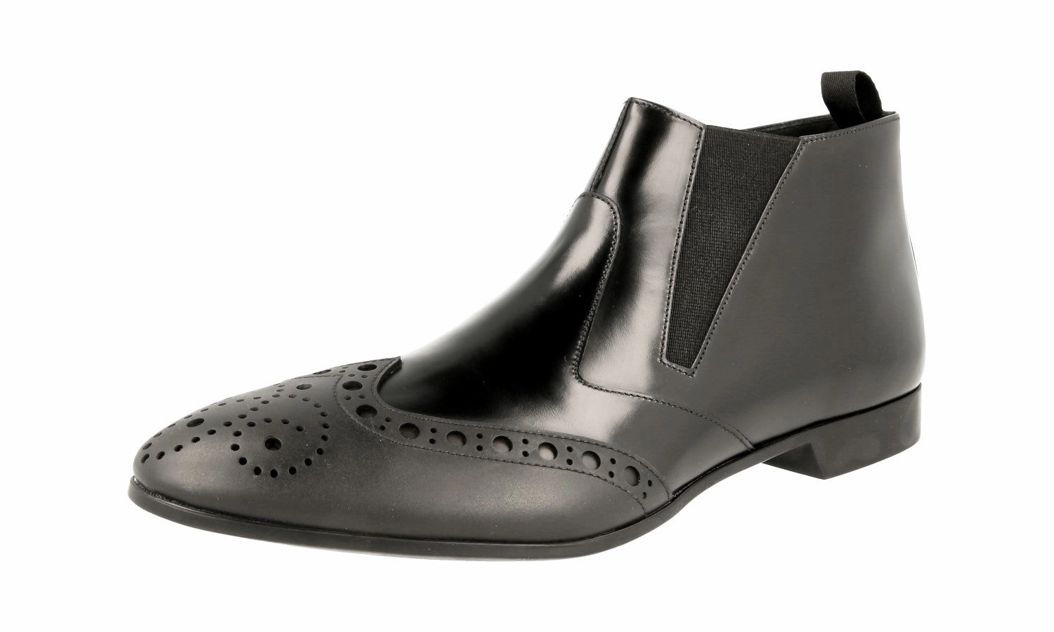Stylish Comfort Street Chicfit Prada Men's Black Full Brogue Leather Half-Boot 2TG088