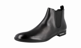 Street-Ready Style Prada Men's Black Leather Half-Boot 2TB047