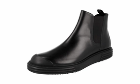 Practical Look Work Boot Prada Men's Black Leather Half-Boot 2TE218
