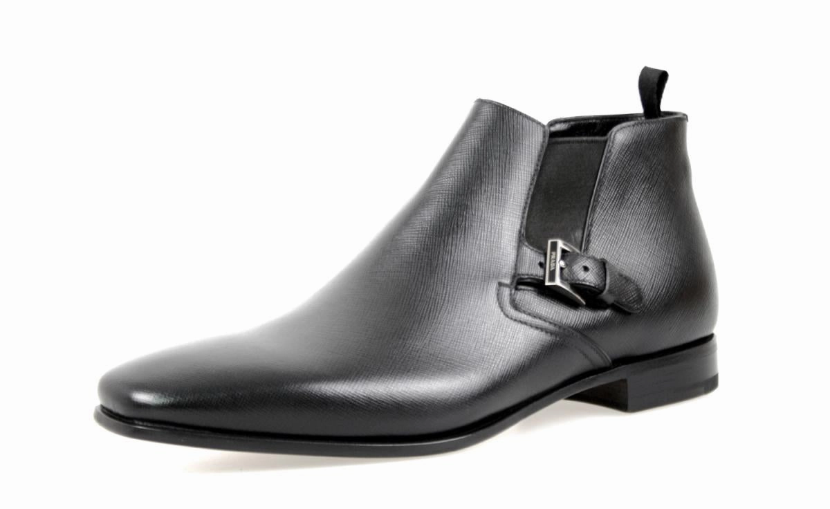 Low Heel Prada Men's Black Saffiano Leather Half-Boot 2TB023