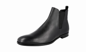 Prada Men's Black Saffiano Leather Half-Boot 2TB043 Smart Wear Rain Ready